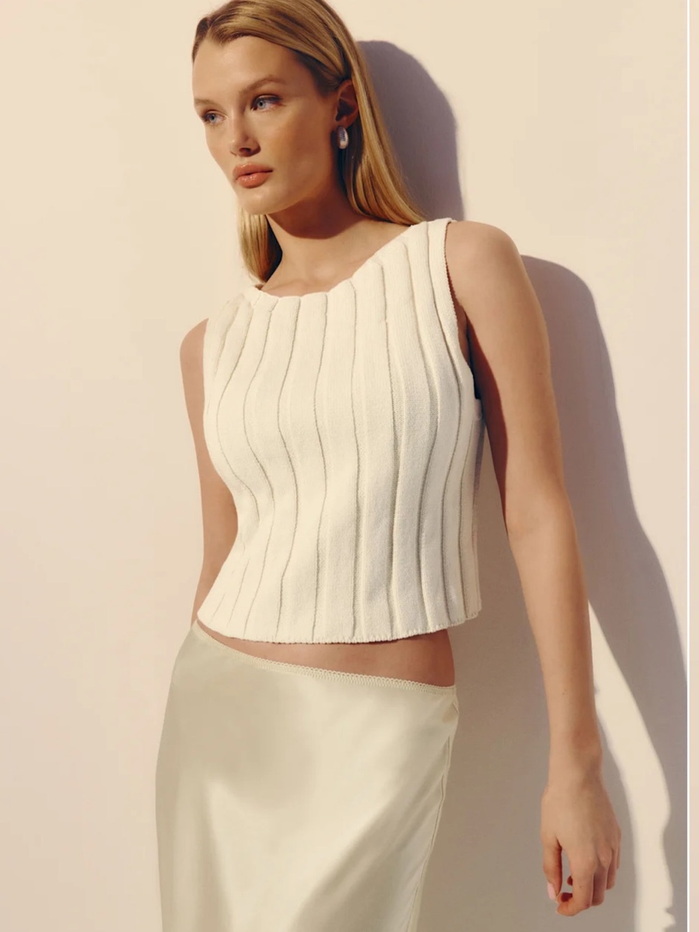 Reformation Callie Cotton Ribbed Tank - Cream